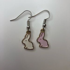 Pink and white bunny earrings
